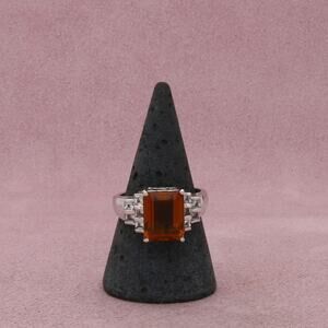 sterling silver emerald-cut citrine & white topaz ring size 9